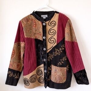 Indigo Moon Patchwork Jacket M Paisley Embroidery Velvet Corduroy Art Wear